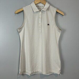 Peter Millar Womens Sleeveless Polo Shirt Size Small Beige Stripe Oak Tree Crest